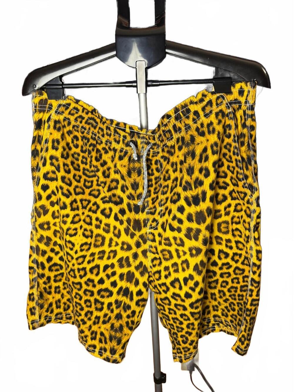 Mens Yellow Leopard Print board Shorts swimming trunks sz XL vintage